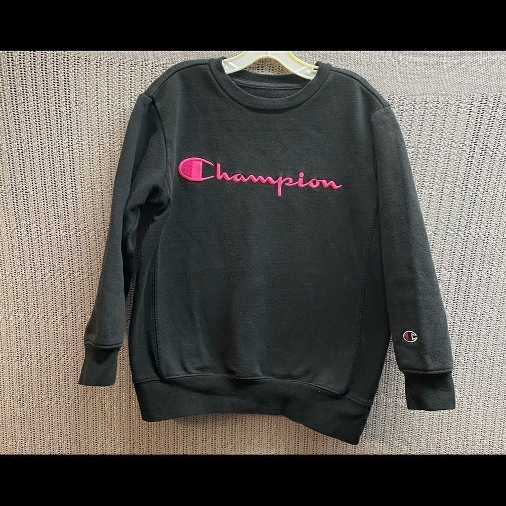 champion navy blue and pink embroidered sweatshirt